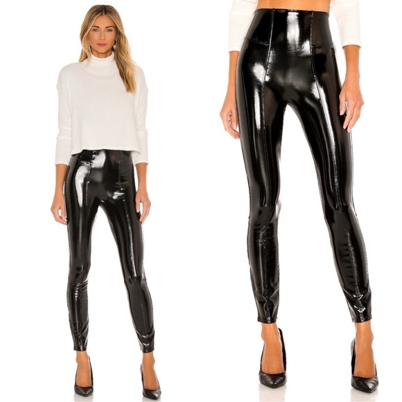 NEW Spanx Faux Patent Leather Leggings Classic Black Size L  Shiny NWT - Picture 2 of 7